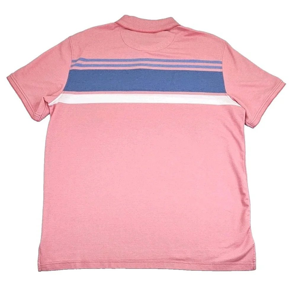 IZOD Men's Large Short Sleeve Polo Shirt Casual Blue White Striped Rapture Rose